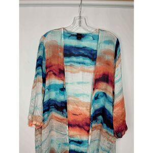 Mix It Women's Shawl Kimono Open Front Swimsuit Cover Up Orange Blue One Size